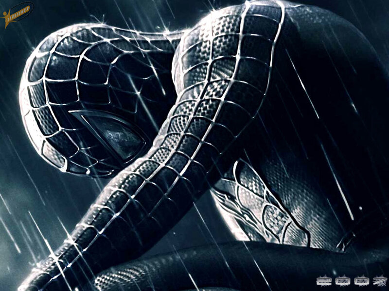Spider-man in Black Suit — Dramatic, Night, Digital Art, Rain, Darkness