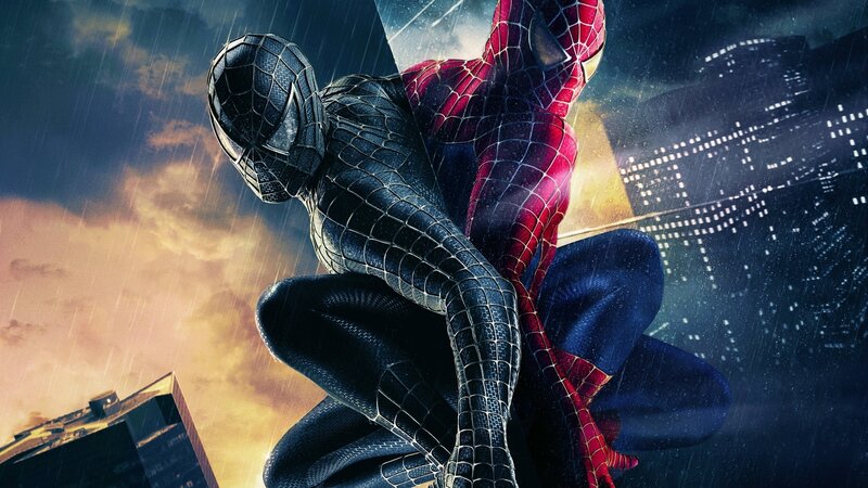 Spider-Man in Black Suit — Dramatic, Night, Digital Art, Rain