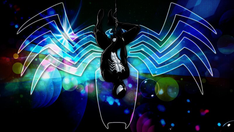 Spider-man in Black Suit — Dramatic, Night, Digital Art, Web