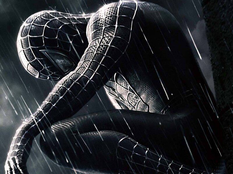 Spider-man in Black Suit — Dramatic, Night, Photograph, Rain