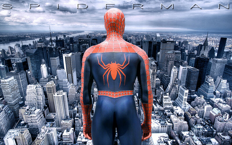 Spider-man in City — Red, Dramatic, Digital Art