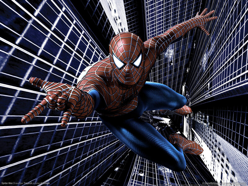 Spider-man in City — Red, Dramatic, Night, Digital Art, Buildings, Webbing