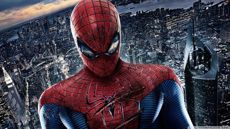 Spider-man in City — Red, Dramatic, Night, Digital Art, Cityscape, Skyscrapers, Blue