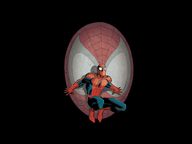 Spider-Man in front of web emblem