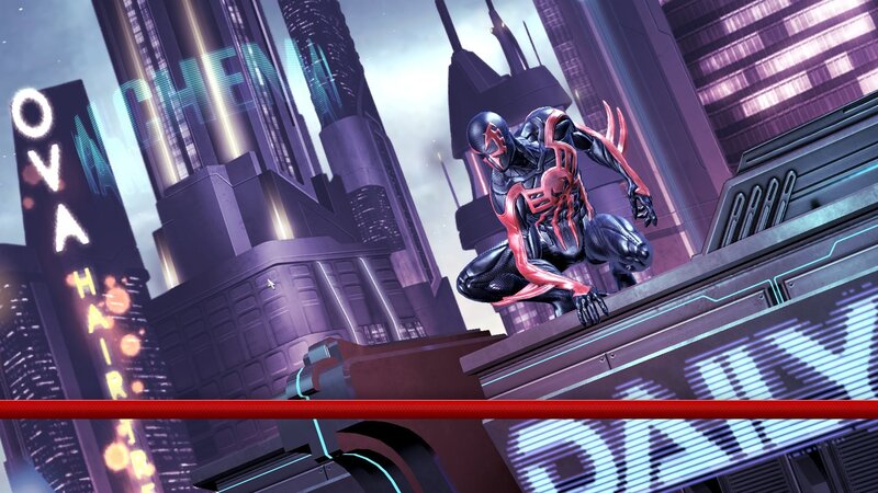 Spider-Man in futuristic city