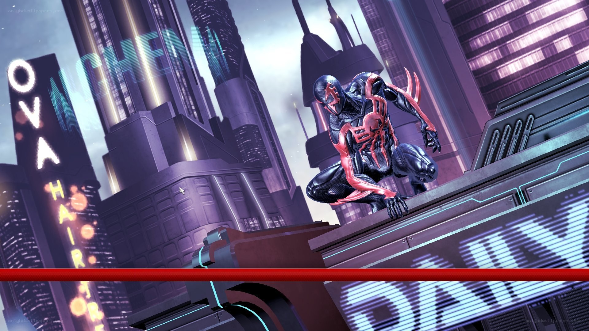 Spider-Man in futuristic city