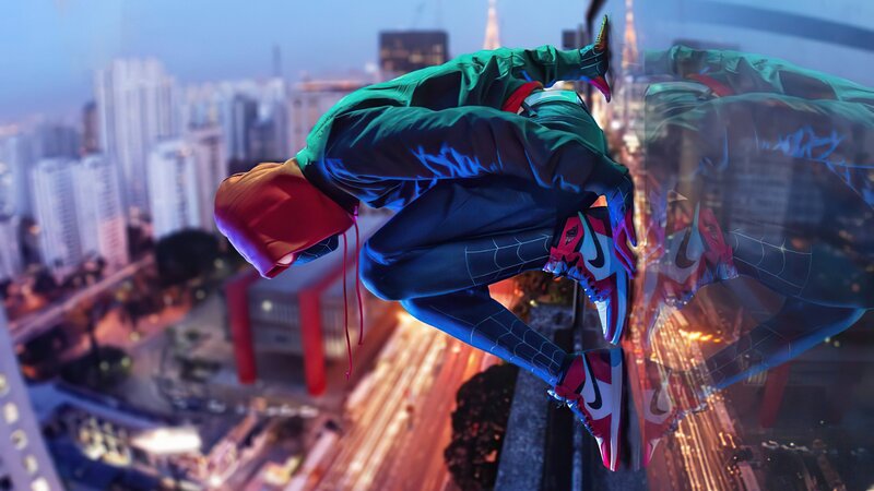 Spider-man in Mid-air — Blue, Dramatic, Night
