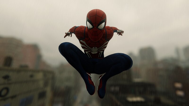 Spider-man in Mid-air — Red, Dramatic, 3d Render, Rain