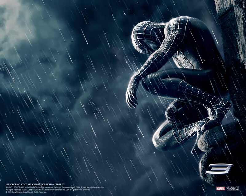 Spider-man in Rain — Black, Dramatic, Night, Digital Art, Building, Dark Sky, Gray