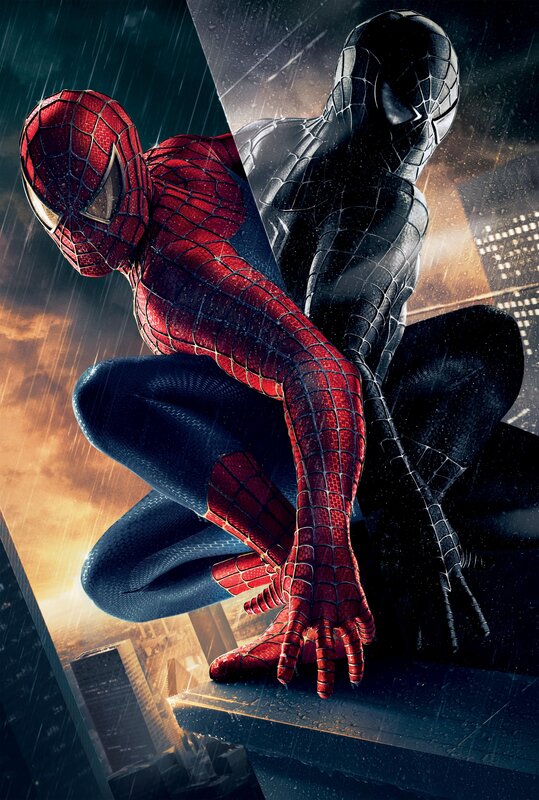 Spider-Man in red and black suits