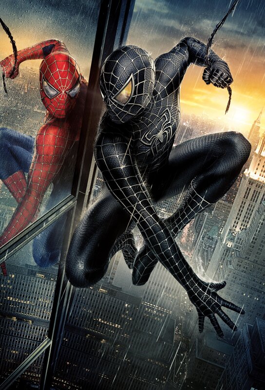Spider-Man in red and black suits