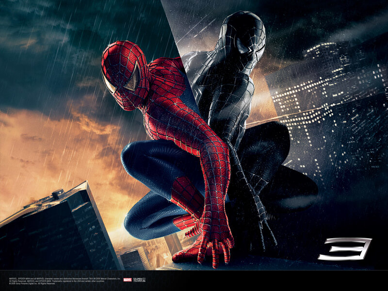 Spider-Man in red and black suits
