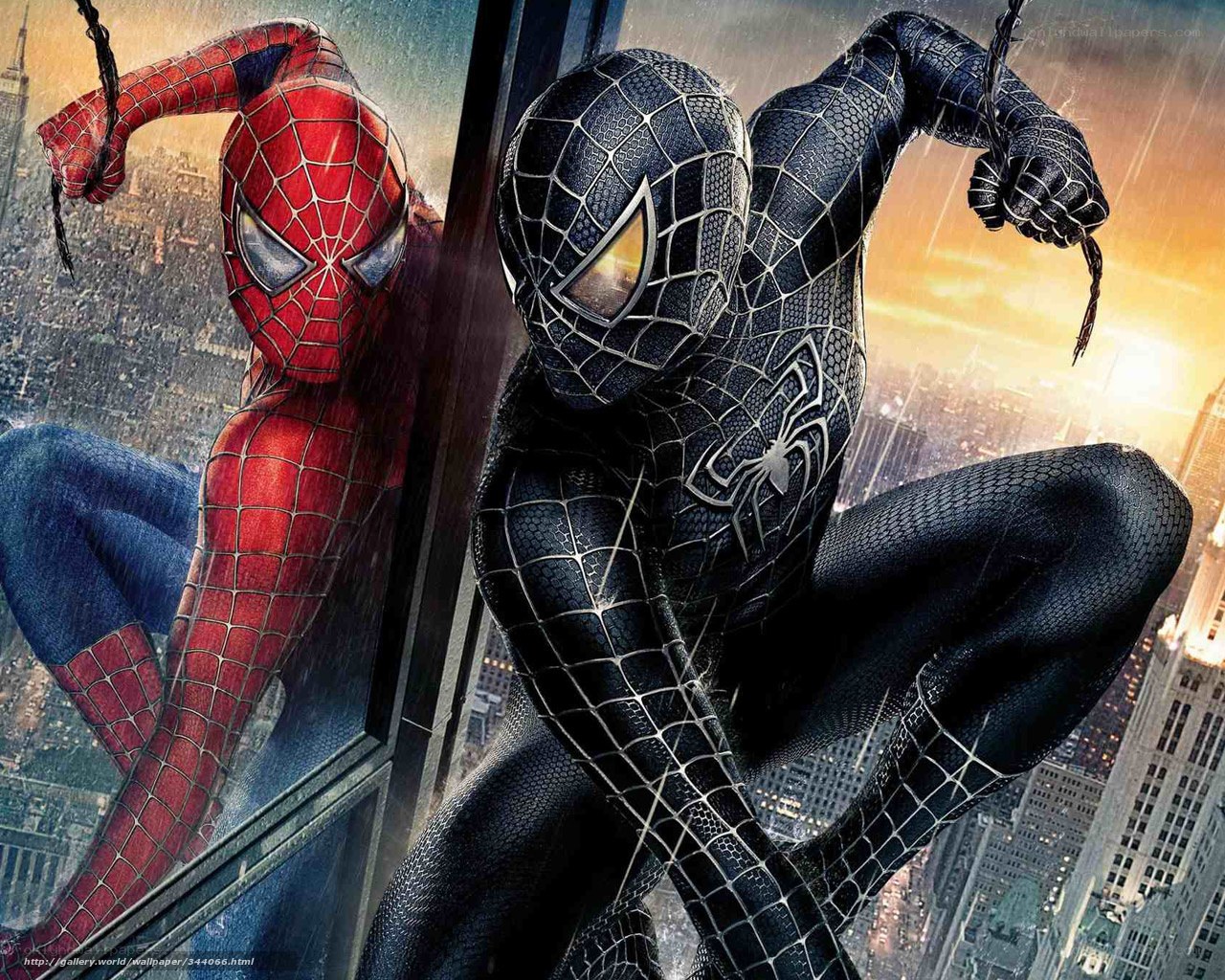 Spider-Man in red and black suits