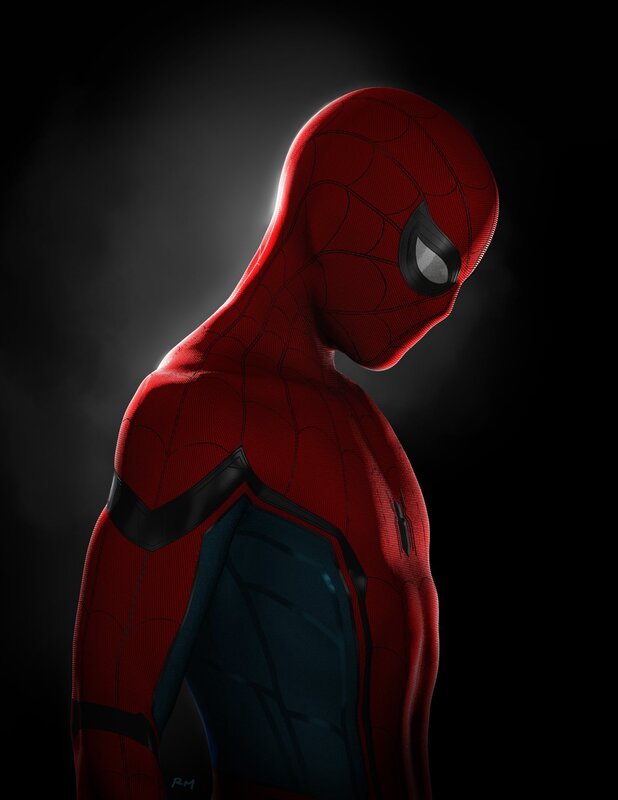 Spider-man in Red Suit — Dramatic, Digital Art, Mask, Light