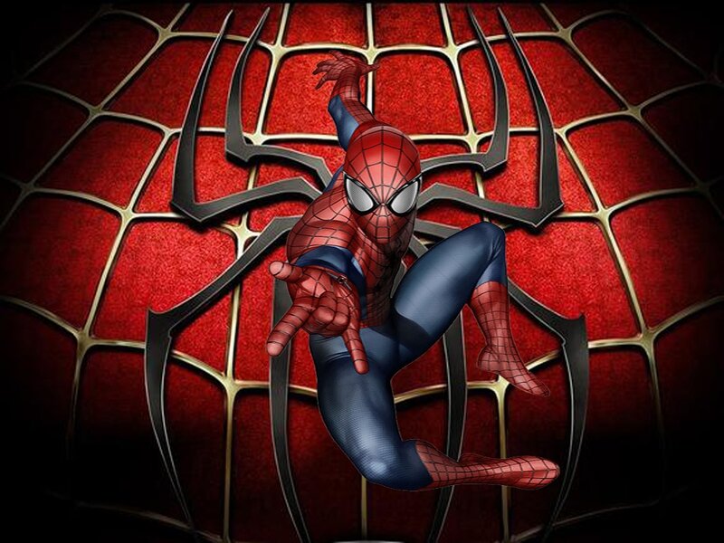 Spider-man in Red Suit — Dramatic, Digital Art, Web Pattern, Mask
