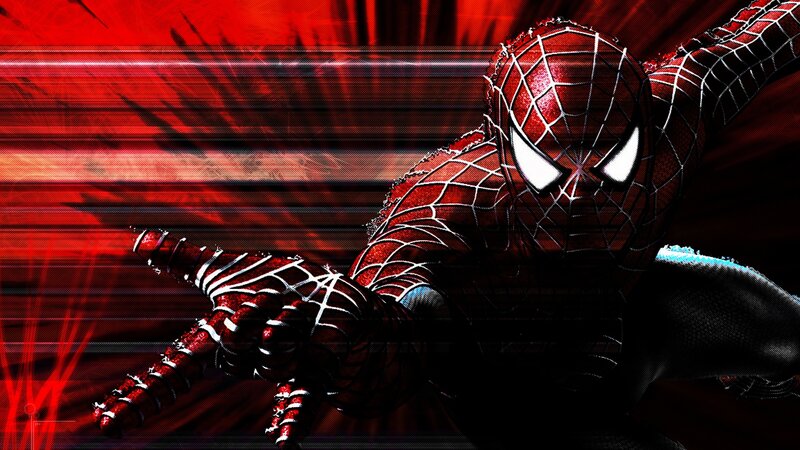 Spider-Man in Red Suit — Dramatic, Digital Art, Web Pattern