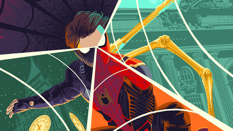 Spider-Man in Red Suit — Dramatic, Night, Illustration