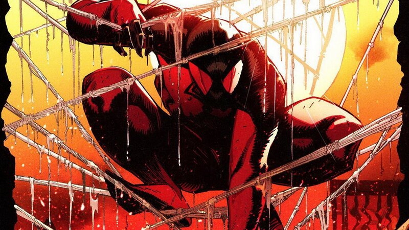 Spider-Man in Red Suit — Dramatic, Sunset, Comic