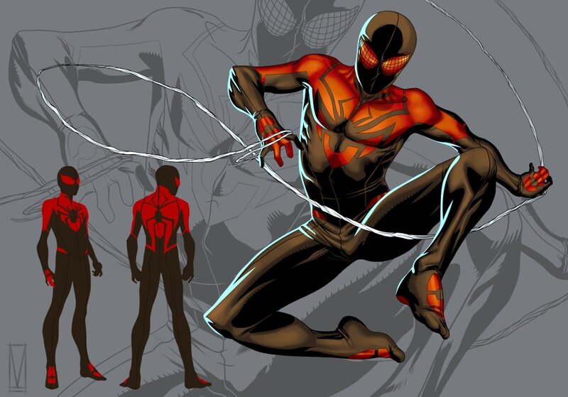 Spider-man in Red Suit — Dynamic, Digital Art, Web, Sketch Background