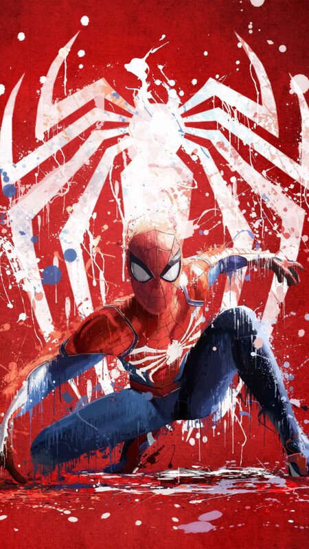 Spider-Man in Red Suit — Dynamic, Digital Art, Web Symbol