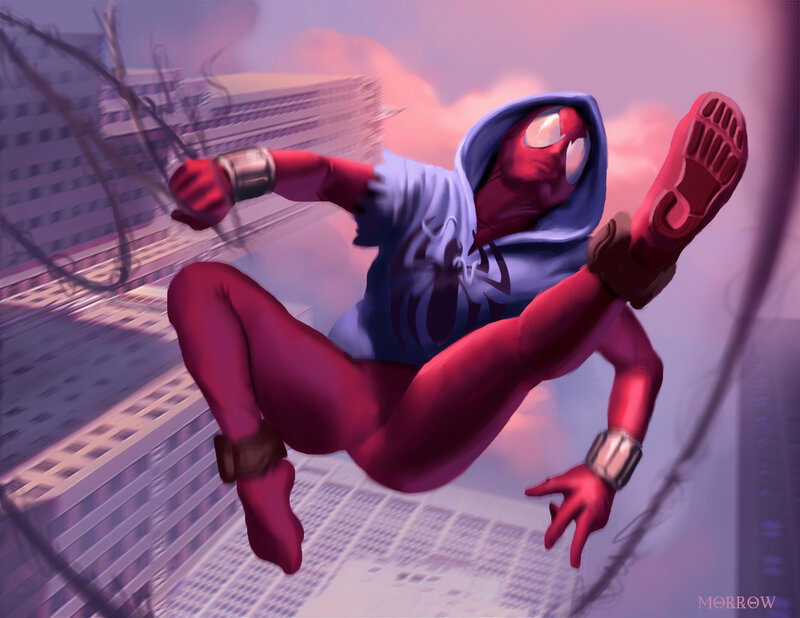 Spider-man in Red Suit — Dynamic, Sunset