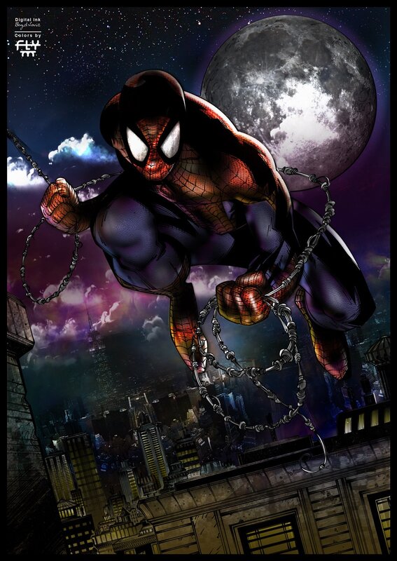 Spider-Man in the city at night