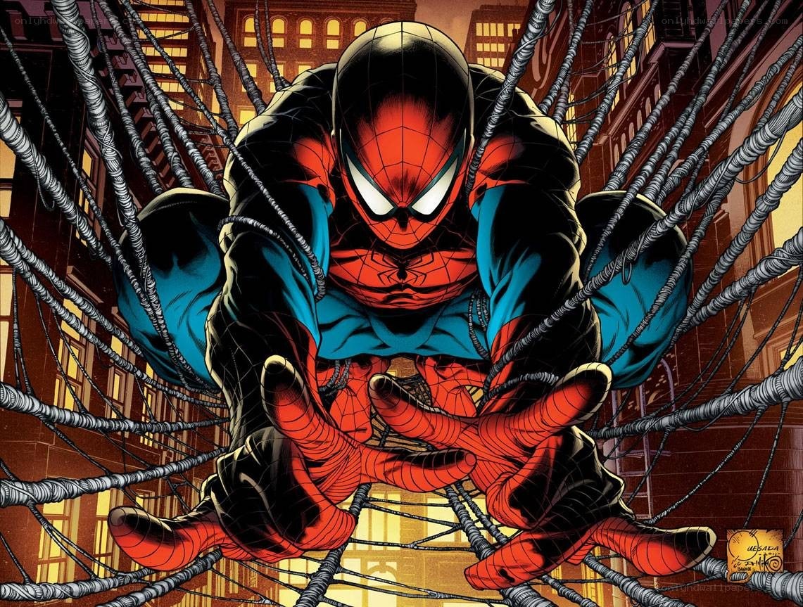 Spider-Man in web-covered city