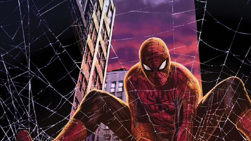 Spider-man in Web — Red, Dramatic, Sunset