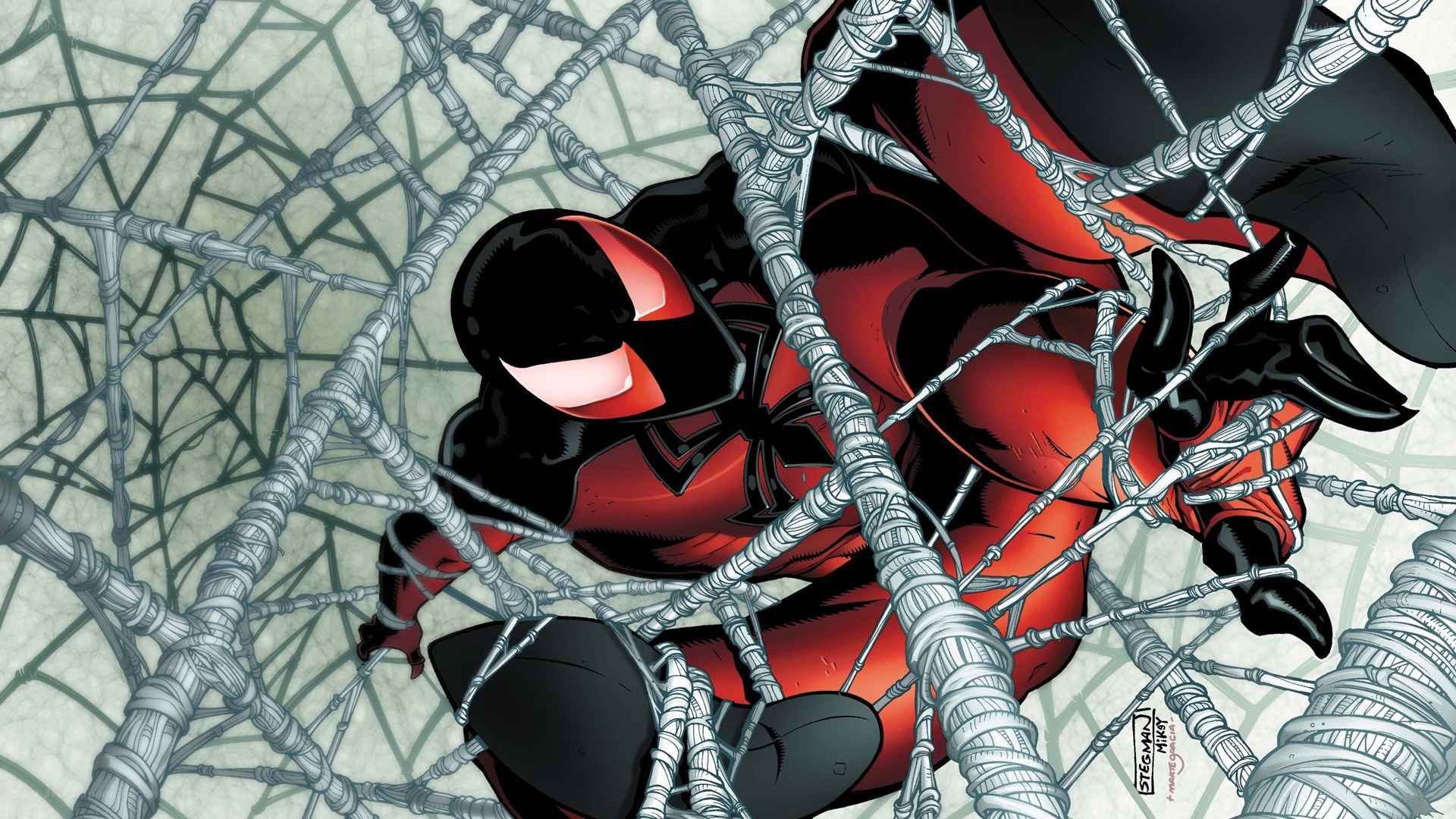 Spider-Man in web trap