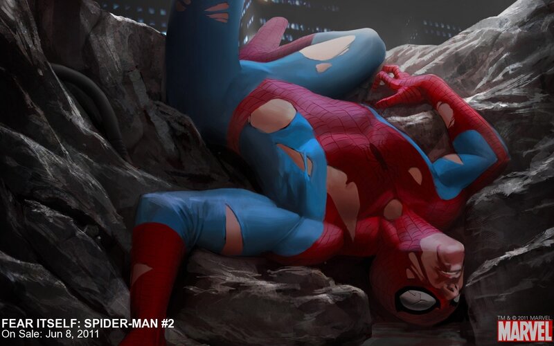 Spider-Man injured on rocks