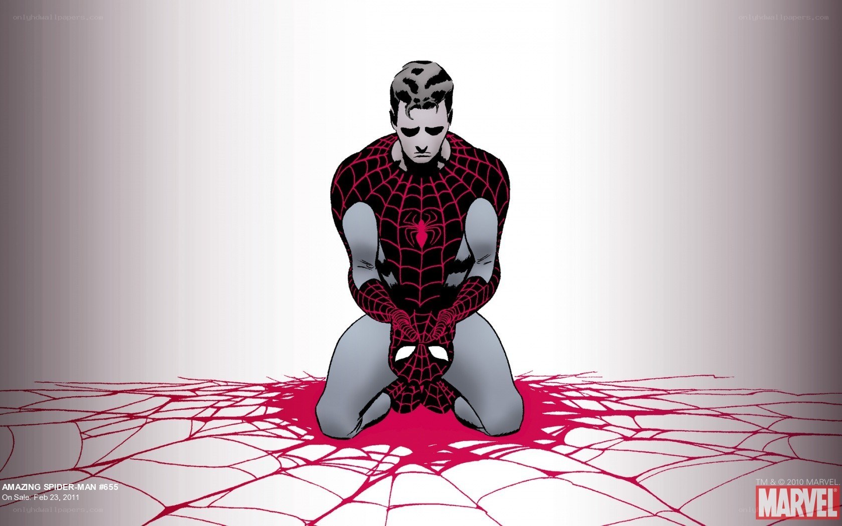 Spider-Man kneeling in despair