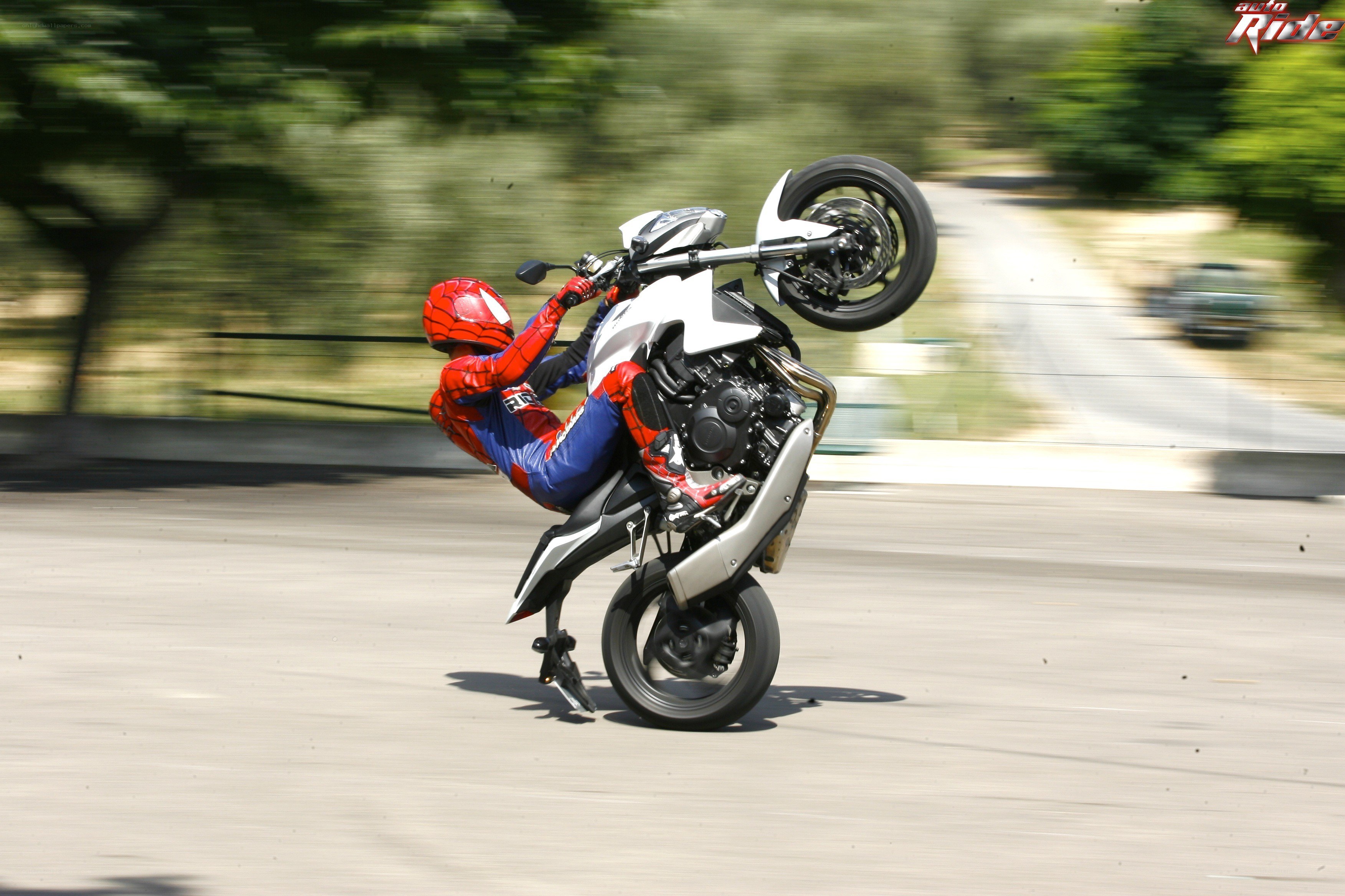 Spider-Man on a motorcycle