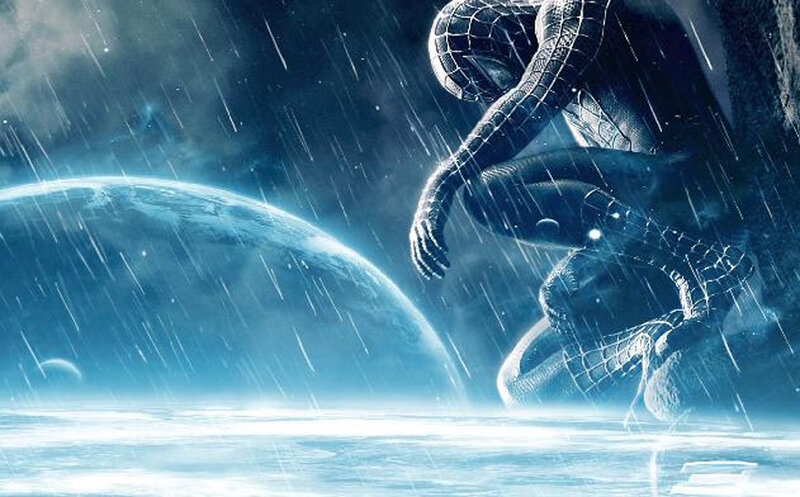 Spider-Man on a rainy planet