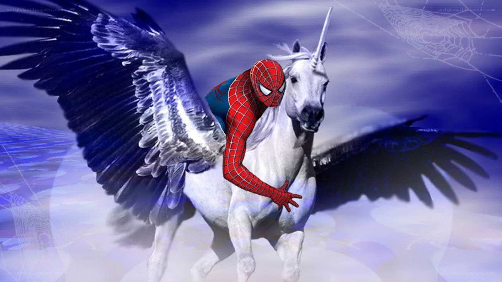 Spider-Man on a winged unicorn