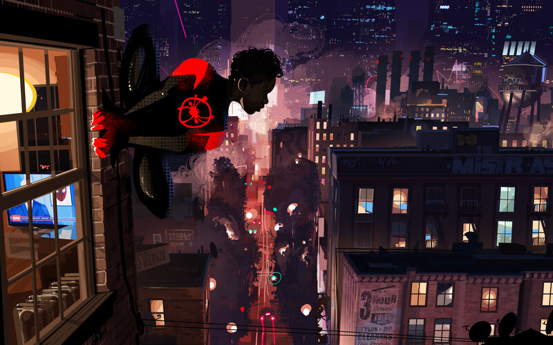 Spider-Man on Building — Black, Dramatic, Night