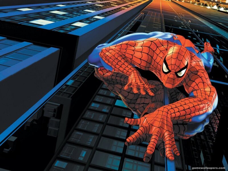 Spider-Man on Building — Red, Dramatic, Night, Comic