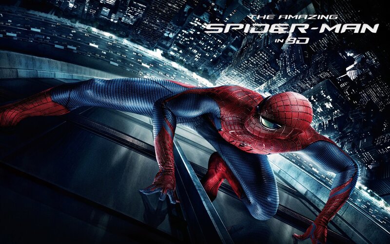 Spider-man on Building — Red, Dramatic, Night, Digital Art, City, Blue