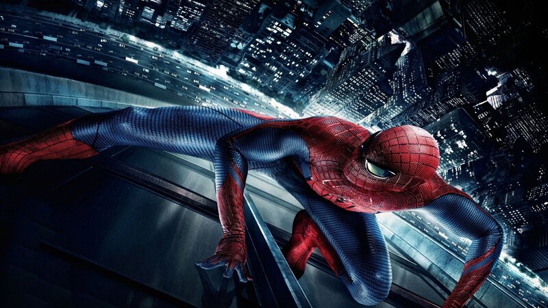 Spider-man on Building — Red, Dramatic, Night, Digital Art, City, Skyscraper, Blue