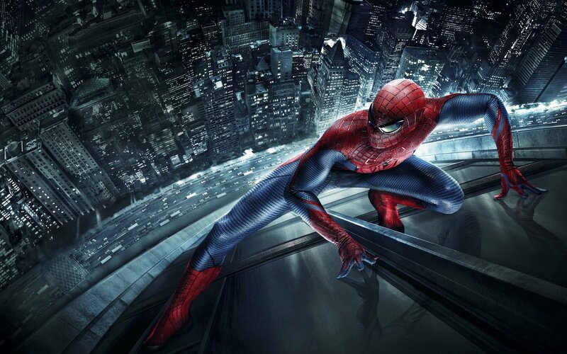 Spider-man on Building — Red, Dramatic, Night, Digital Art, City, Skyscraper