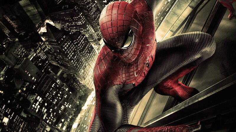 Spider-man on Building — Red, Dramatic, Night, Photograph, City, Skyscraper, Black