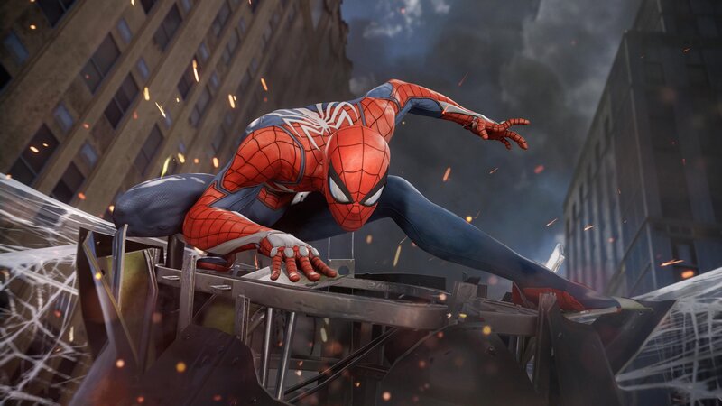 Spider-man on Wreckage — Red, Dramatic