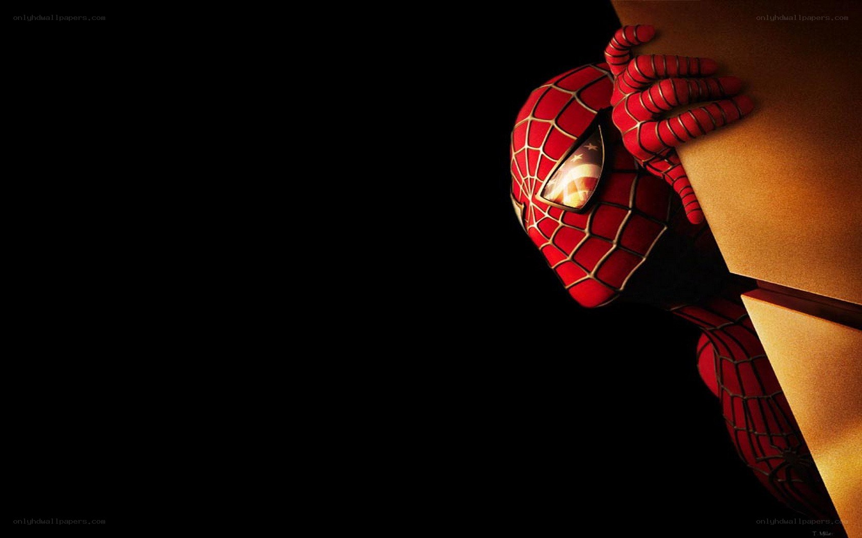 Spider-Man peeking from darkness