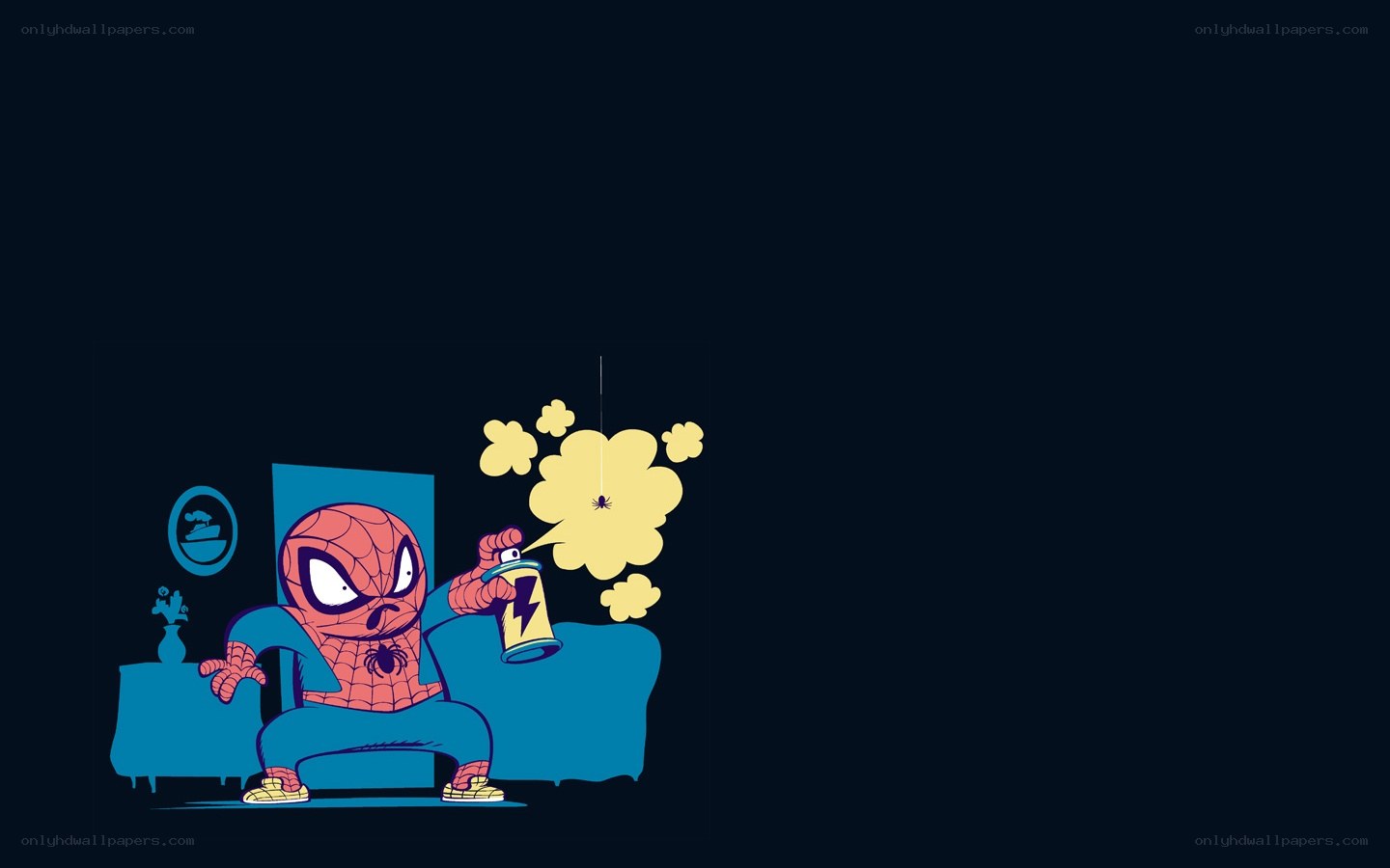 Spider-Man sprays a spider
