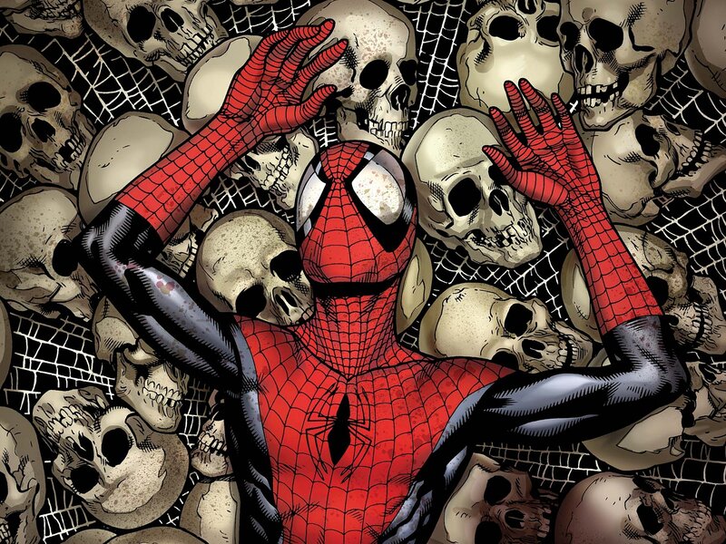 Spider-Man Surrounded by Skulls — Red