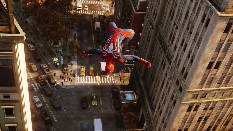 Spider-man Swinging Above Street