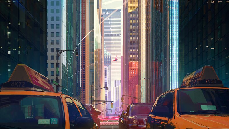 Spider-Man Swinging Between Buildings — Orange