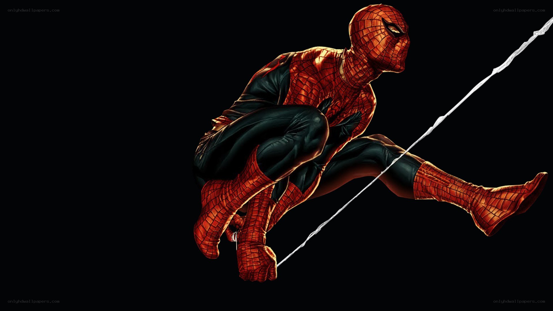 Spider-Man swinging on web