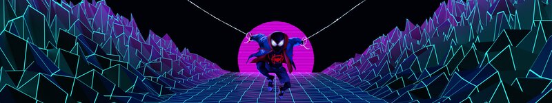 Spider-Man Swinging on Web — Purple, Dynamic, Futuristic