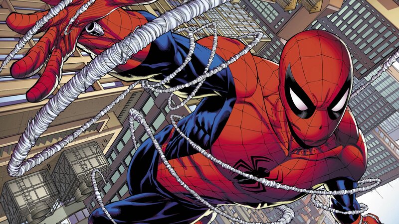 Spider-Man Swinging on Web — Red, Action-packed, Afternoon