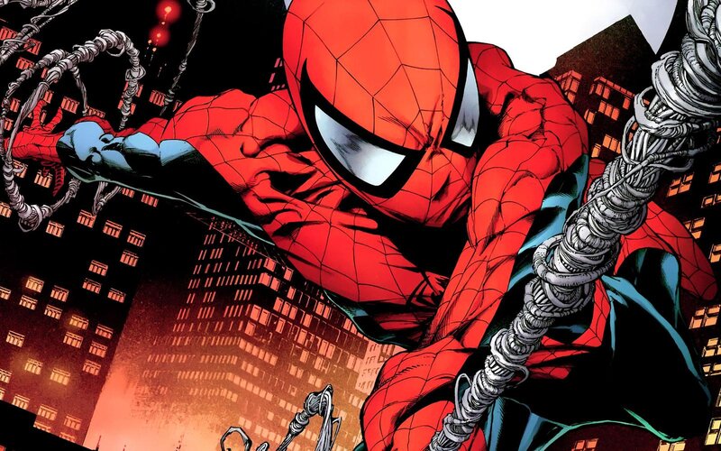 Spider-man Swinging on Web — Red, Dramatic, Night